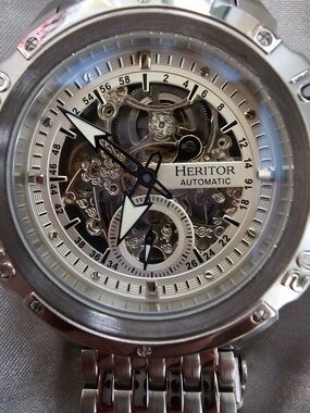 Heritor Automatic Skeleton Watch Stainless Steel Exhibition Back Mens